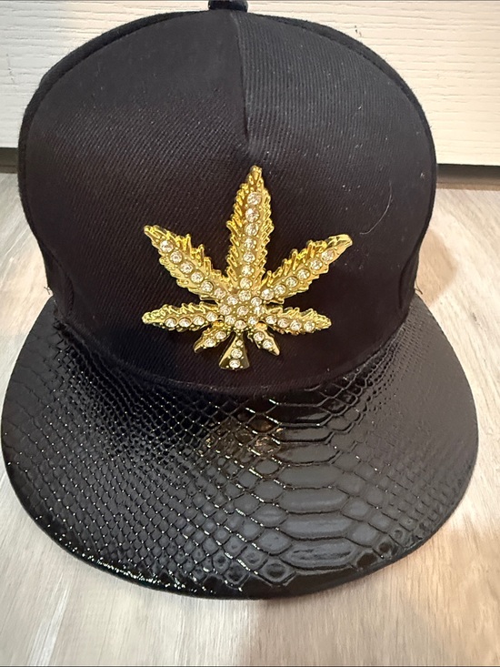 Other - Black Men's Snapback Hat with Gold Leaf Embellishment